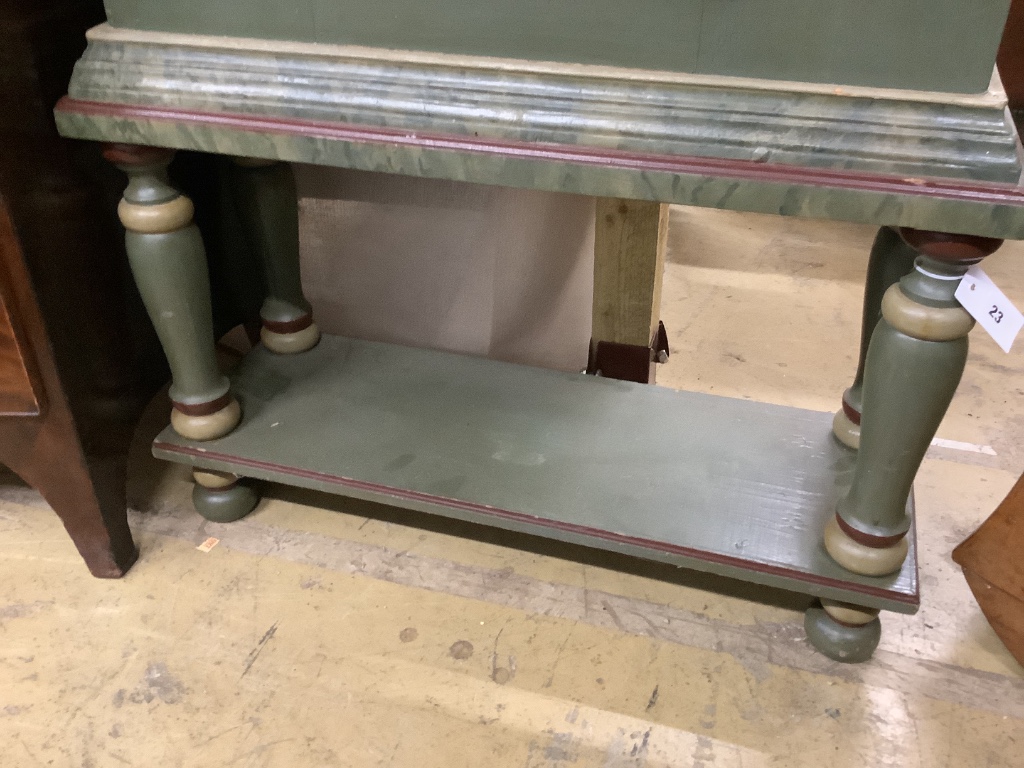 A Swedish painted pine side cabinet, width 84cm depth 29cm height 139cm